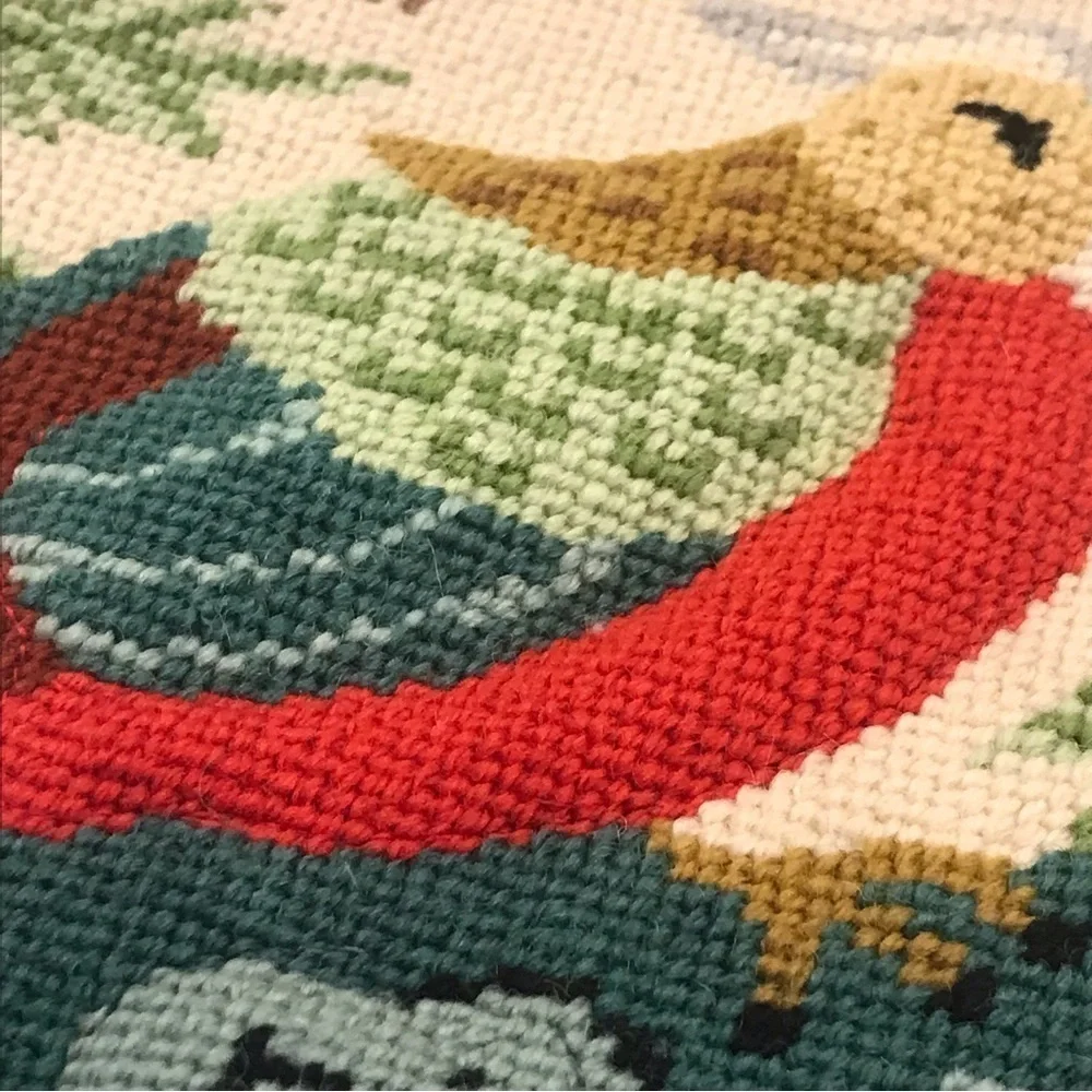 Vintage Needlepoint Oriental Asian Bird Floral Nature Scene Art Wall Decor